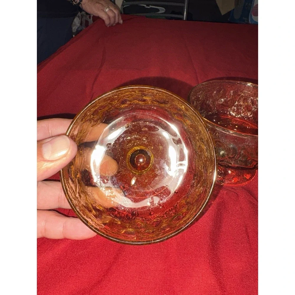 Vintage Amber Glass Dessert Bowls Sherbet Cups Set of 3 Indiana Milano Textured
